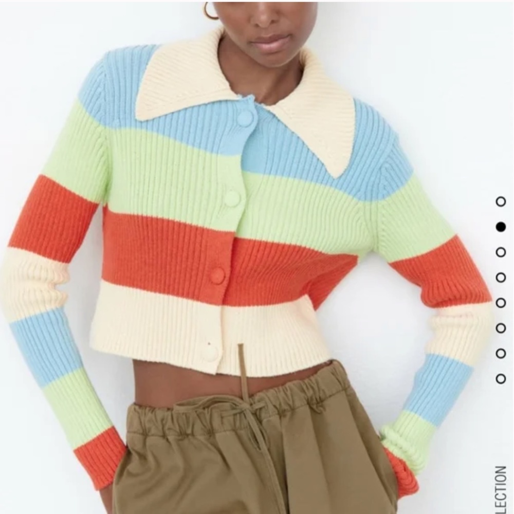 ZARA ribbed knit striped cardigan blogger insta favorite NWT - Picture 7 of 14